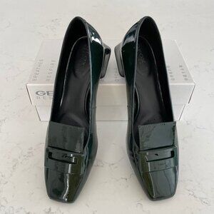 Geox Respira Vivyanne Italian Patent Leather Shoes Dark Forest Green Sz 10 NIB
